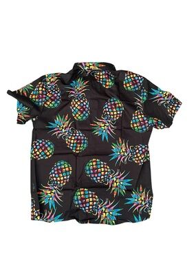 Pineapple Men's Black Short-Sleeve Hawaiian Shirt size large